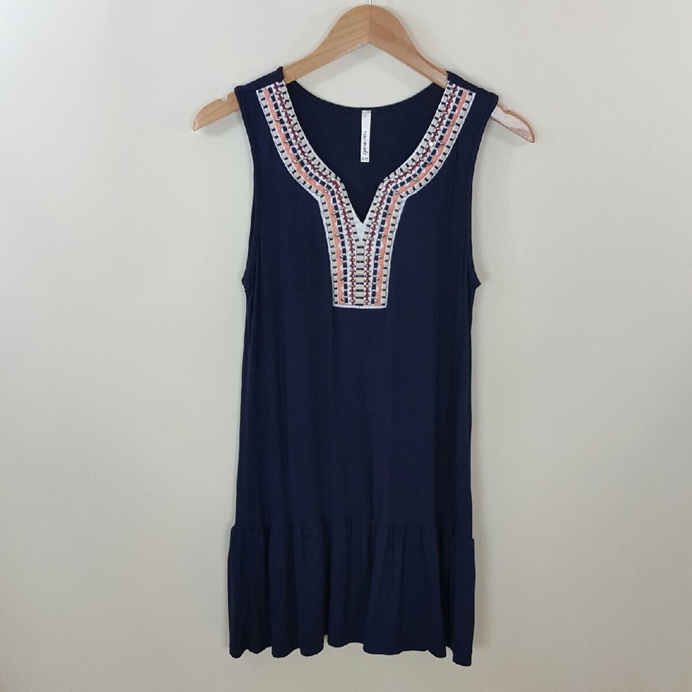 COPY - Embroidered v neck rayon dress with ruffle…